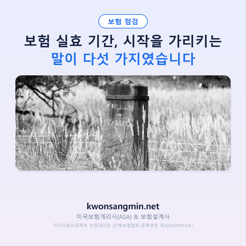 보험 실효 기간, 시작을 가리키는 말이 다섯 가지였습니다