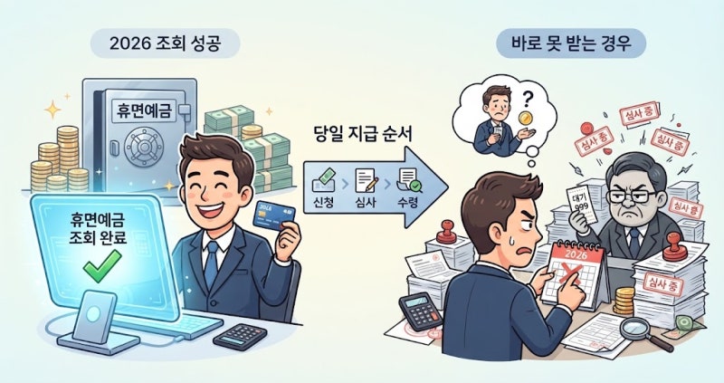 휴면예금 찾기 2026, 조회는 됐는데 바로 못 받는 경우와 당일 지급 순서