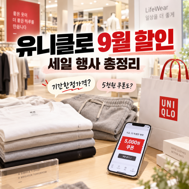 유니클로 할인 9월 세일 할인 행사, 기간한정 가격과 신규가입 5000원 생일쿠폰 총정리