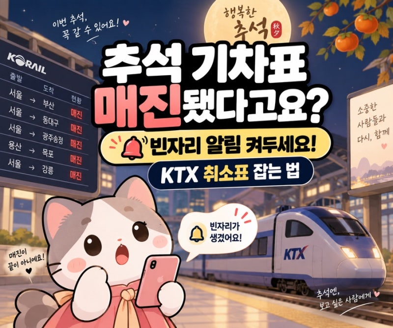 추석 기차표 매진됐다고요? 빈자리 알림 켜두면 취소표 잡을 수 있습니다