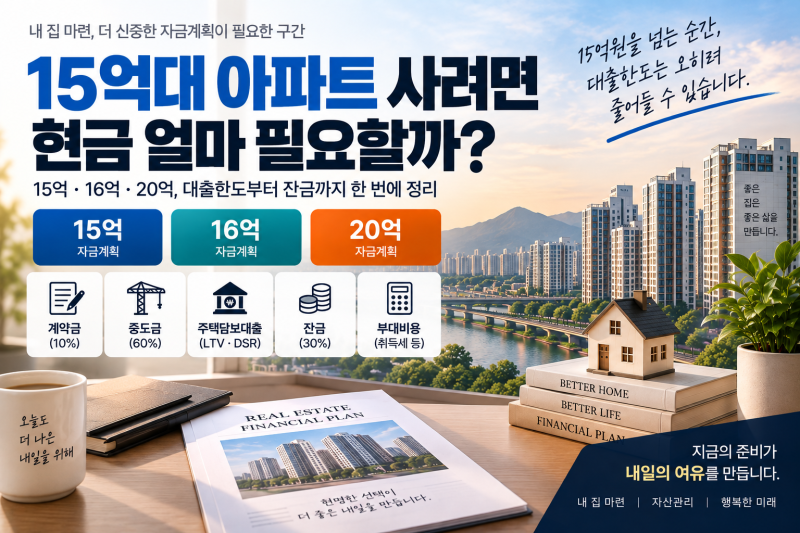 15억대 아파트 사려면 현금 얼마 필요할까? 15억 초과 대출한도와 자금계획