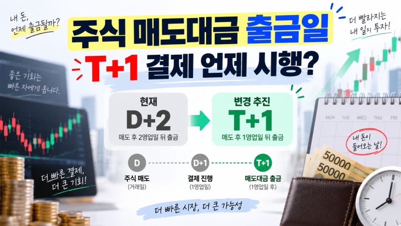 주식 매도대금 출금일 T+1 결제로 변경, 시행일자는 언제? D+2와 차이