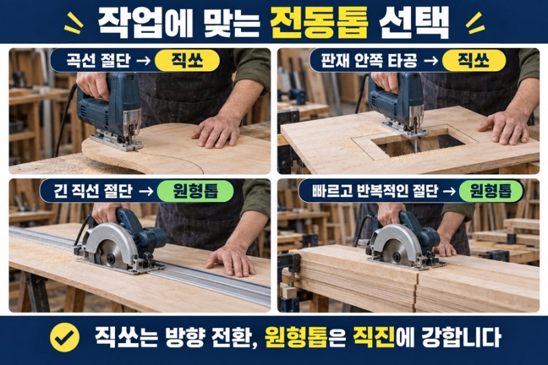 직쏘와 원형톱 차이｜DIY 초보는 어떤 전동톱을 써야 할까?