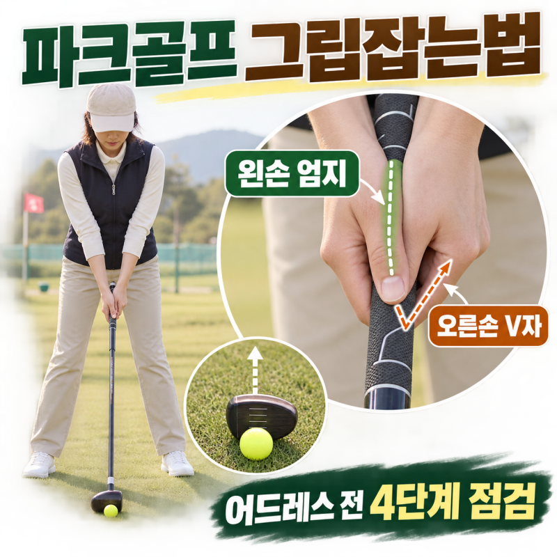 파크골프 그립잡는법, 손에 힘을 빼면 헤드가 흔들린다면? 왼손 엄지와 오른손 V자부터 맞추....
