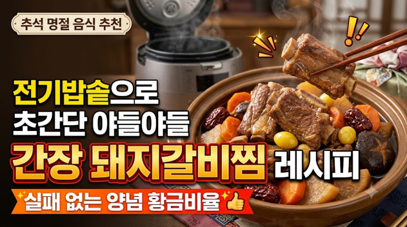추석 명절 음식 추천, 전기밥솥으로 초간단 야들야들 간장 돼지갈비찜 레시피 (실패 없는 양....