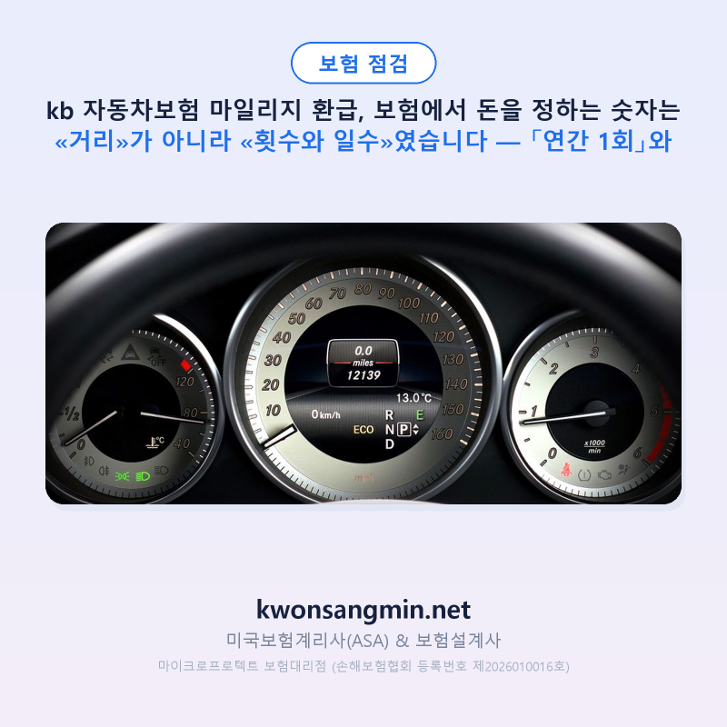 kb 자동차보험 마일리지 환급, 보험에서 돈을 정하는 숫자는 «거리»가 아니라 «횟수와 일수....