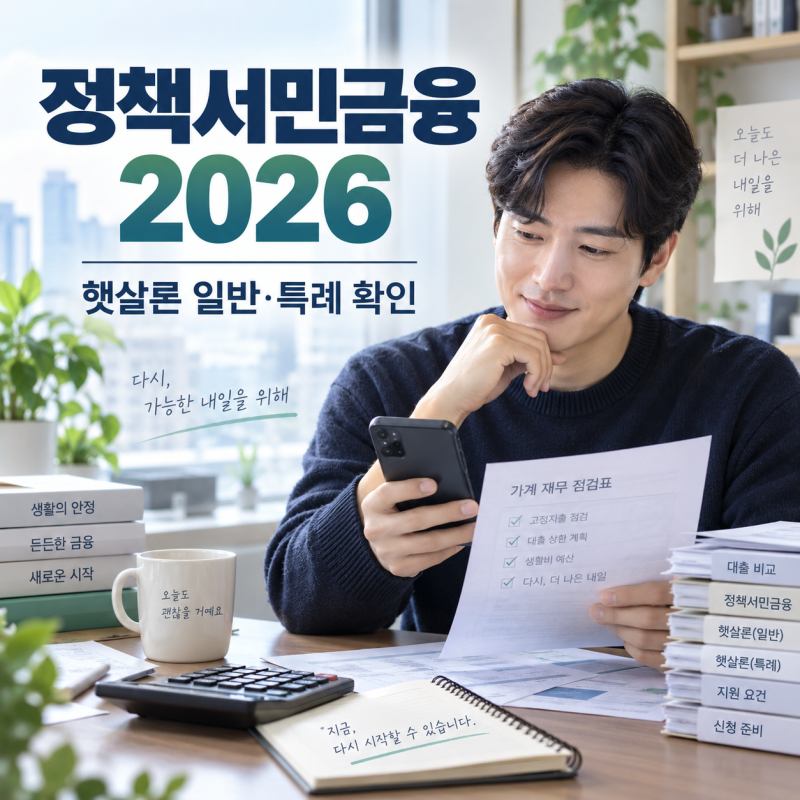 신용점수 낮아 대출 거절됐다면? 2026 정책서민금융, 햇살론 일반·특례 조건부터 확인