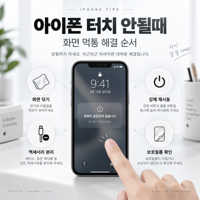 아이폰 터치 안될때 화면이 멈췄을 때 해결 순서