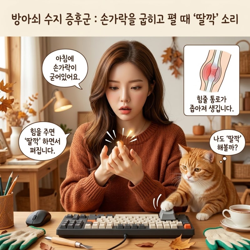 손가락을 구부렸다 펼 때 딸깍 소리와 함께 걸리는 방아쇠수지증후군