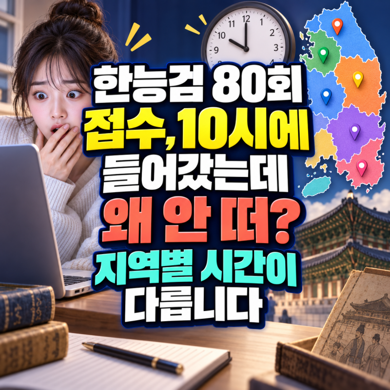 "한능검 80회 접수, 10시에 들어갔는데 왜 안 떠?" 지역별 시간이 다릅니다
