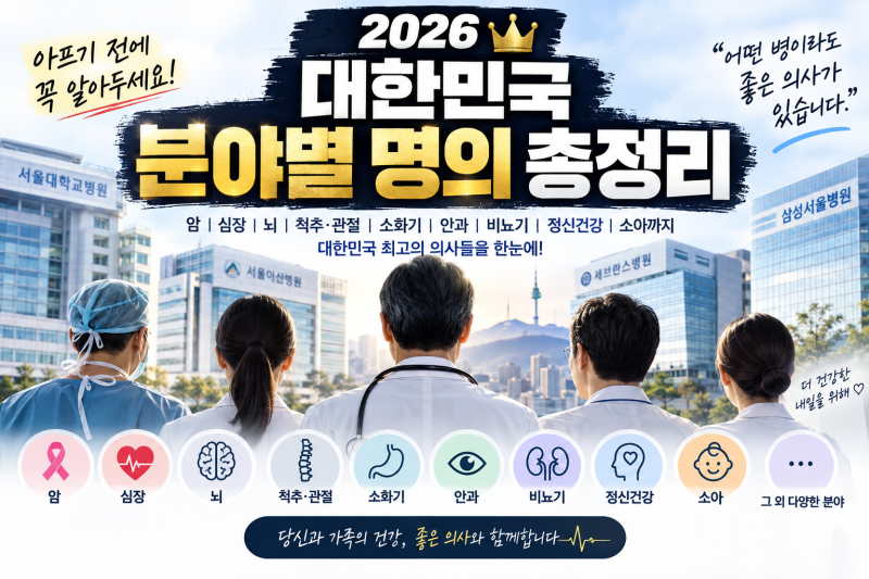 아프기 전에 저장하세요! 2026 국내 분야별 명의 한눈에 보기