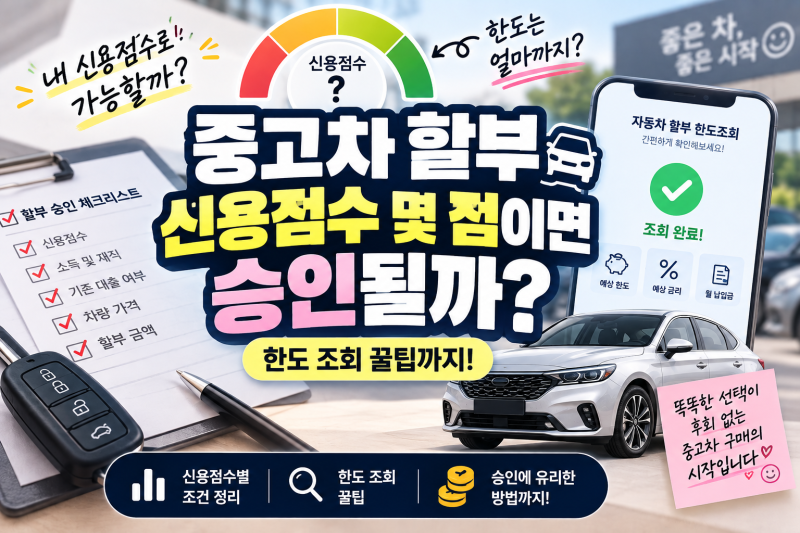 중고차 할부 신용점수 몇 점이면 승인될까? 한도 조회 꿀팁