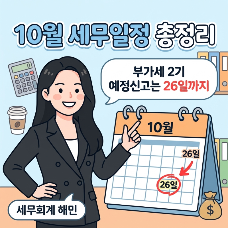 10월 세무일정 총정리, 부가세 2기 예정신고는 26일까지