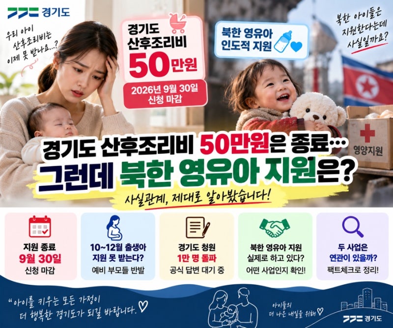 경기도 산후조리비 50만원은 종료…그런데 북한 영유아는 지원? 사실관계 따져보니
