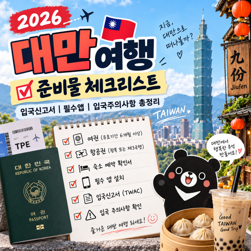 2026 대만 여행 준비물 체크리스트｜대만 여행지원금 입국신고서 필수앱 반입금지물품 총정....
