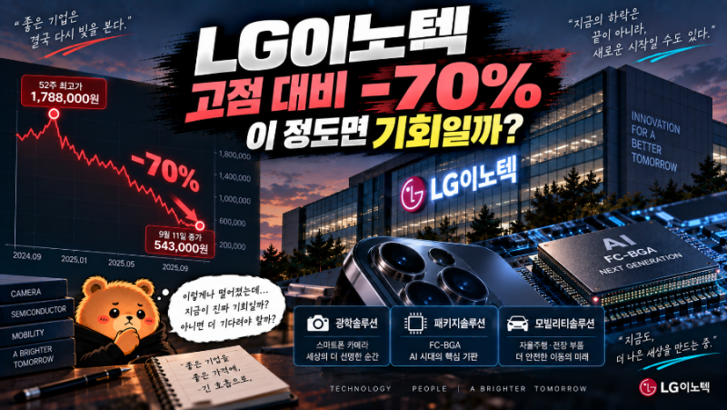 LG이노텍 고점 대비 -70%… 이 정도면 기회일까? 주가 전망 다시 봤습니다