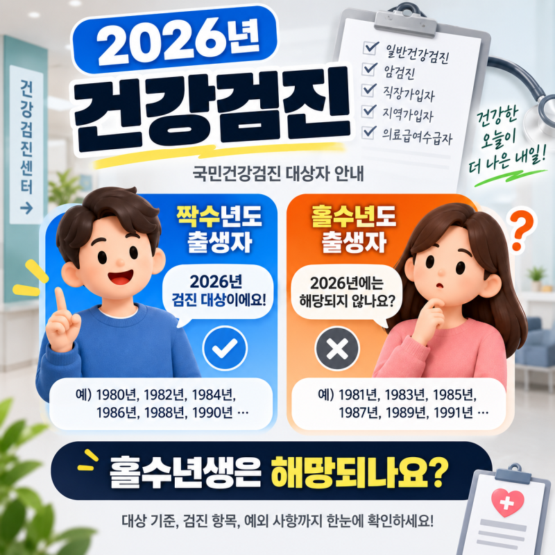 2026년 건강검진 짝수년도 출생자 대상, 홀수년생은 해당되나요?