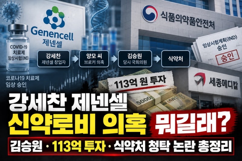 강세찬 제넨셀 신약로비 의혹 뭐길래? 김승원 113억 투자 식약처 청탁 논란 총정리