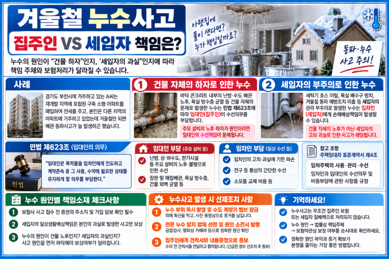 (보상 Q & A) "아파트 아랫집 천장 누수, 세입자가 물어줄까 집주인이 낼까?"