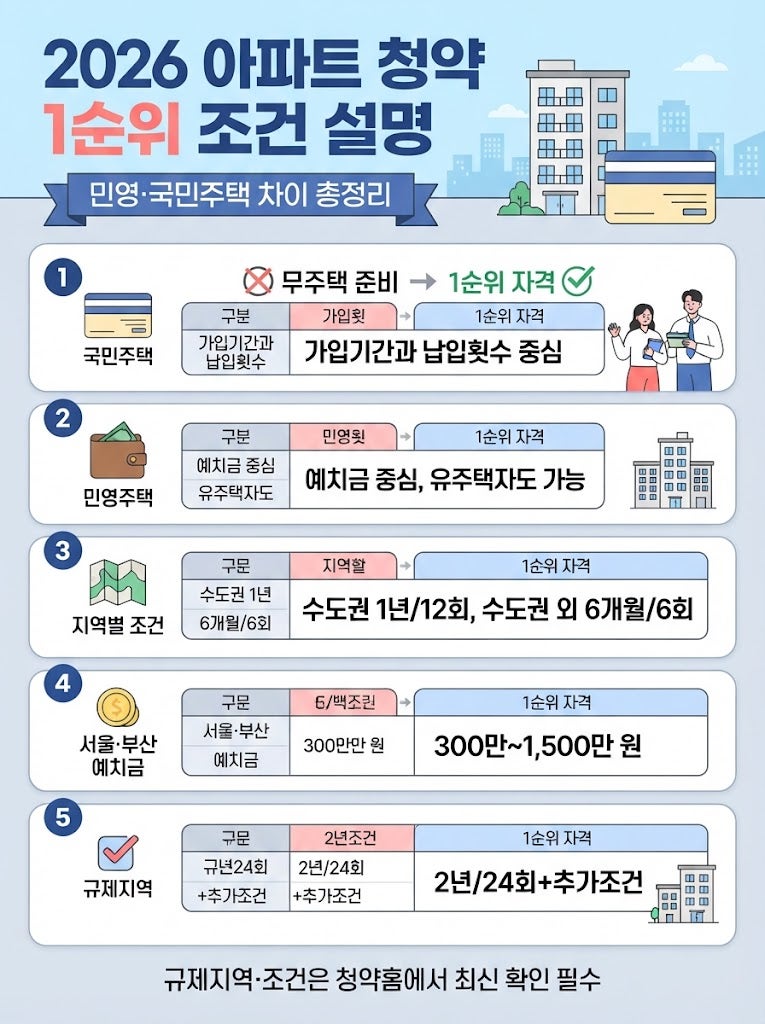 2026 아파트 청약 1순위 조건 설명 | 민영·국민주택 차이