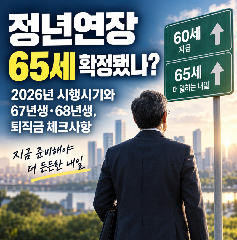 정년연장 65세 확정됐나? 2026 시행시기, 67년생·68년생, 퇴직금,퇴직연금, 국민연금 체크사항
