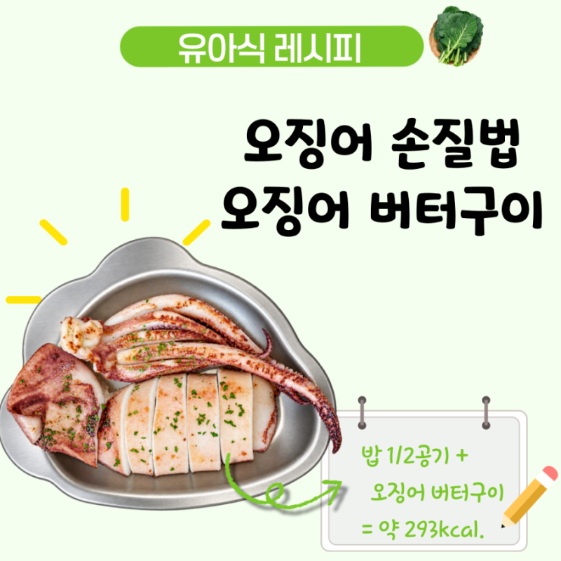 아기 오징어 요리, 버터구이 레시피와 생물 오징어 손질법 4세 유아식