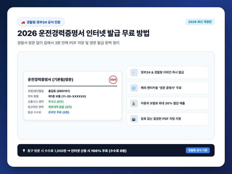 2026 운전경력증명서 인터넷 발급 무료 방법 : 정부24 경찰민원24 이파인 PDF 저장 및 영문 발급 ....