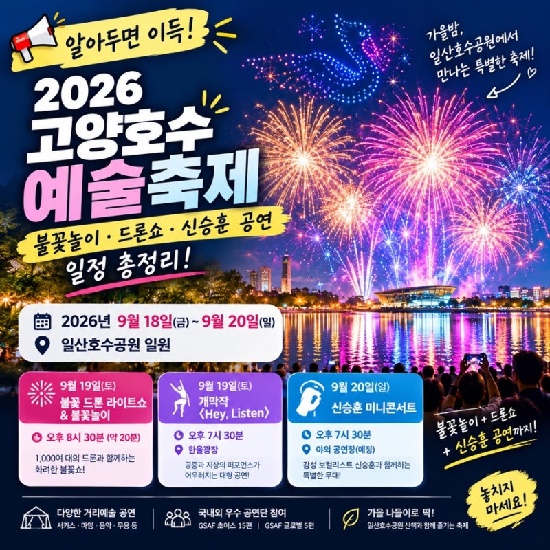 2026 고양호수예술축제ㅣ불꽃놀이·드론쇼·신승훈 공연 일정 총정리