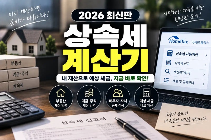 2026 상속세 계산기｜재산·배우자·자녀 입력하고 예상 세금 계산하기