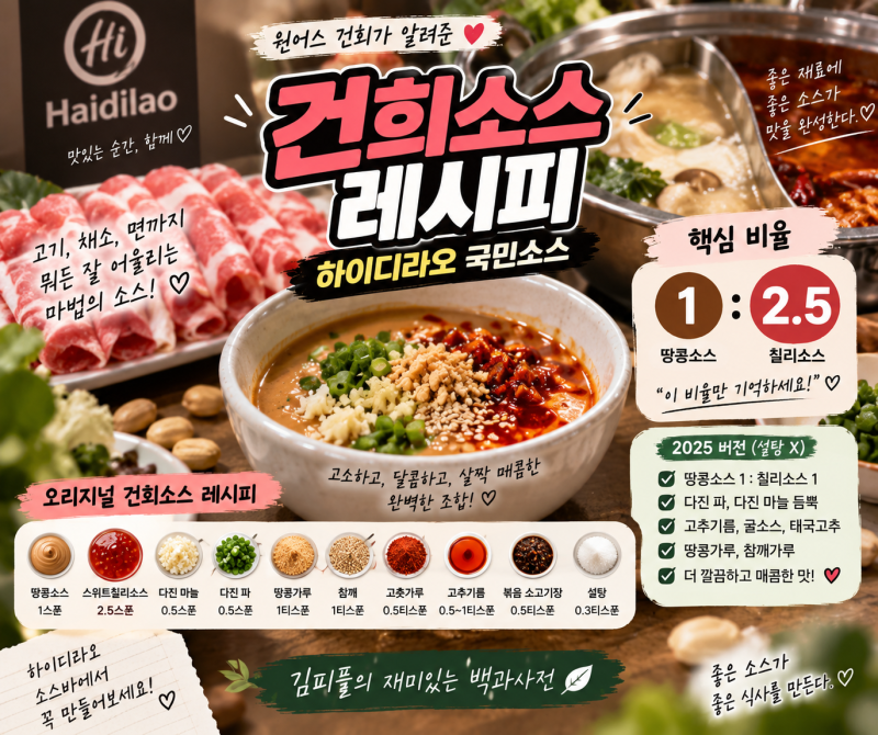 건희소스 레시피 총정리｜하이디라오 국민소스 1탄·2025 버전 비율