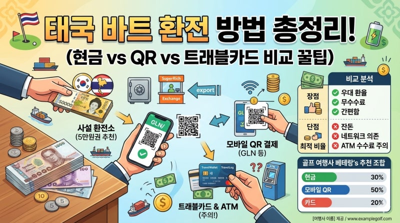 [태국 여행 필수] 태국 바트(THB) 환전 방법 총정리: 현금 vs GLN vs 트래블카드 비교 꿀팁
