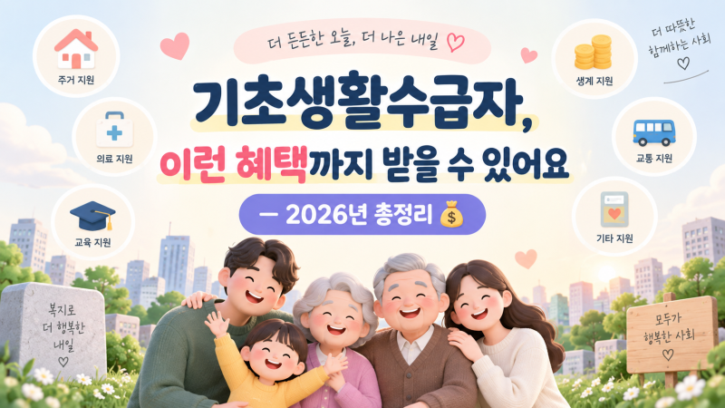 기초생활수급자, 이런 혜택까지 받을 수 있어요 — 2026년 총정리