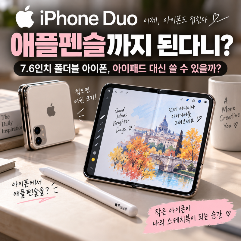 아이폰 듀오 애플펜슬까지 된다니, 7.6인치 폴더블 아이폰 아이패드 대신 쓸 수 있을까?