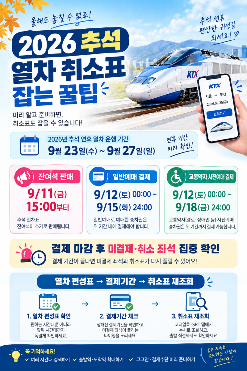 추석 열차표 아직 못 구했다면? 9월 15일 이후가 진짜 기회!