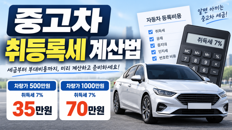 중고차 취등록세 계산법｜500만원·1000만원 기준 세율·공채·등록비용 총정리