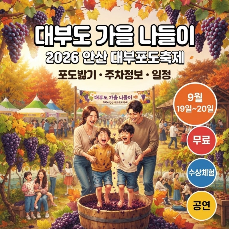 대부도 가을 나들이, 2026 안산 대부도 포도축제 포도밟기, 주차정보, 일정