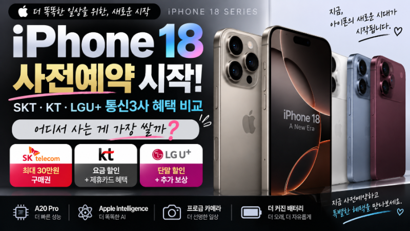 아이폰18 사전예약 시작｜SKT·KT·LGU+ 혜택 비교, 자급제와 뭐가 더 유리할까?