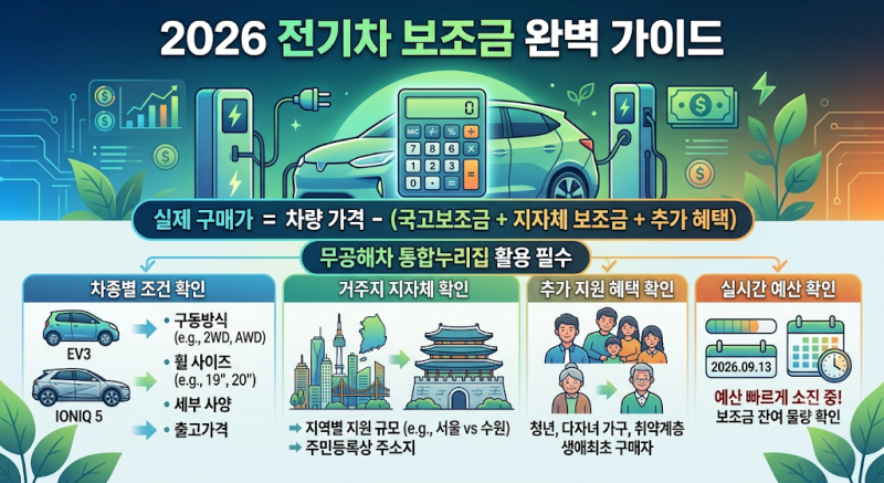 2026 전기차 보조금 차종별·지역별 총정리, EV3 아이오닉5 EV6 얼마나 받을까?