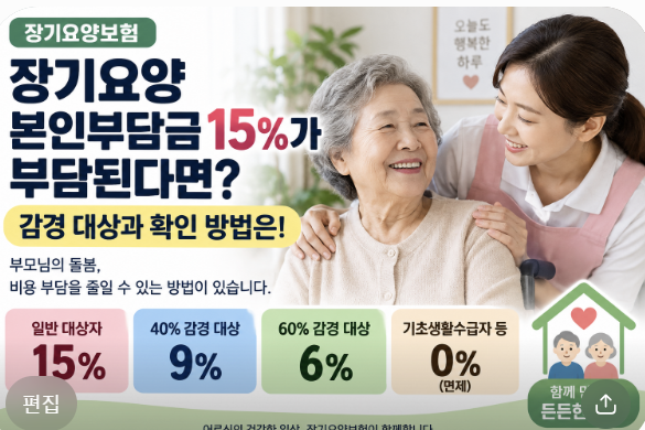 장기요양 본인부담금 15%가 부단된다면 ? 감경 대상과 확인 방법은 !