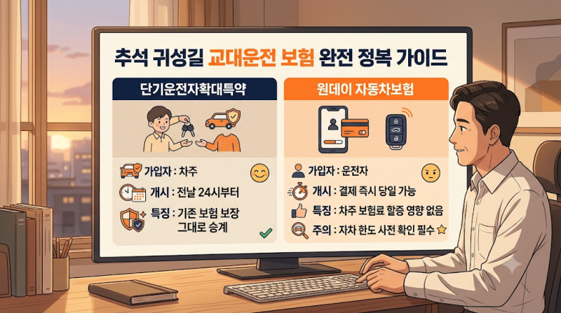 "오늘 가입하면 오늘 바로 운전되나요?" 추석 단기 운전자확대특약 효력 시간과 원데이 자동....