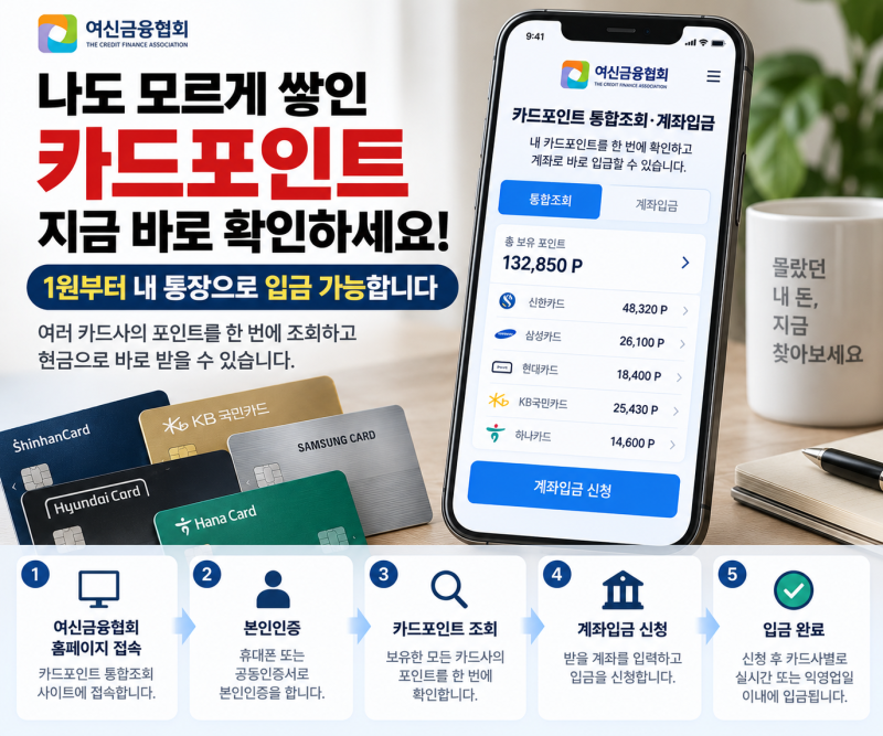 신용카드 있다면 지금 조회해보세요, 쓰고 남은 포인트 1원부터 내 통장으로 받는 방법