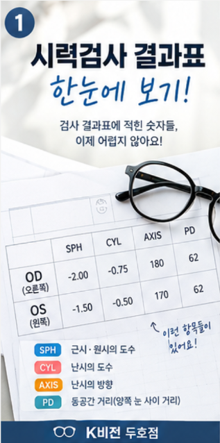 [포항 영일대 부근 안경원, 두호장성동안경, 케이비젼 두호점] 시력검사 결과표, 이렇게 보면....