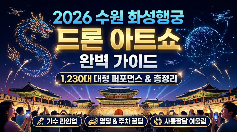 2026 수원 화성행궁 1,230대 드론 아트쇼 완벽 가이드: 사통팔달 어울림 한마당·가수 라인업·....