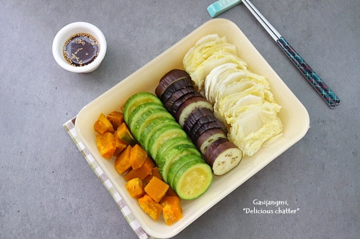 전자레인지 찜요리 야채찜도 예쁘게, 스팀 유리밧드 활용 에어프라이어용기