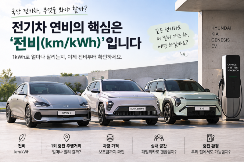 전기차 순위 국내 모델 비교, 연비 좋은 국산 전기차는? 전비·주행거리 정리