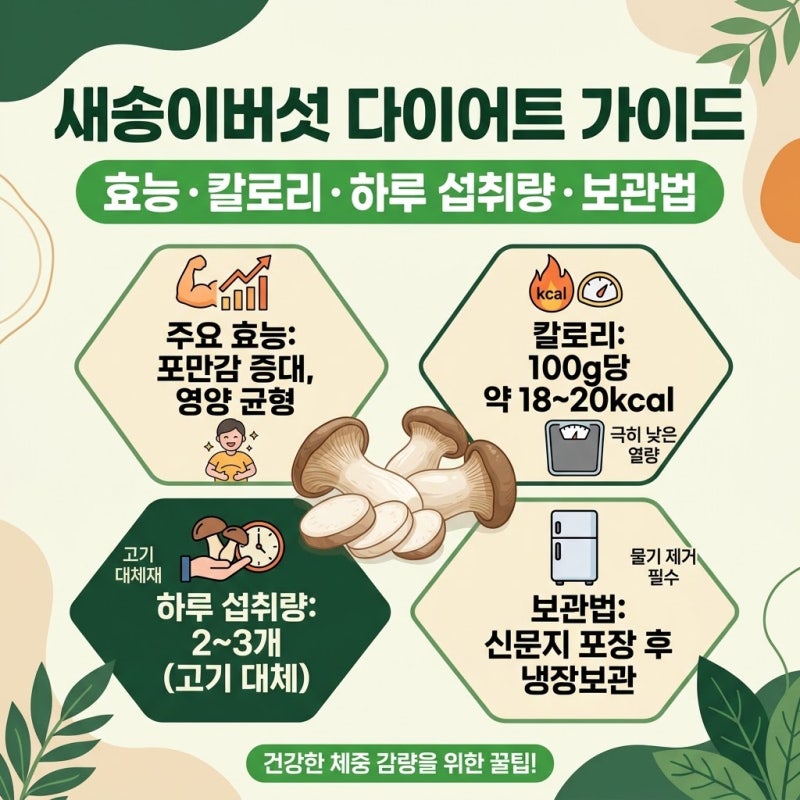 새송이버섯 효능과 칼로리, 다이어트 하루 섭취량 및 보관법 총정리