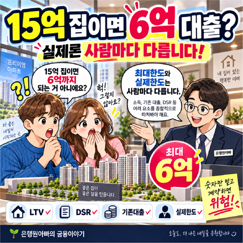 은행원아빠의금융이야기 · 대출·부동산 금융15억 아파트 사면주택담보대출 6억까지 나올까?....