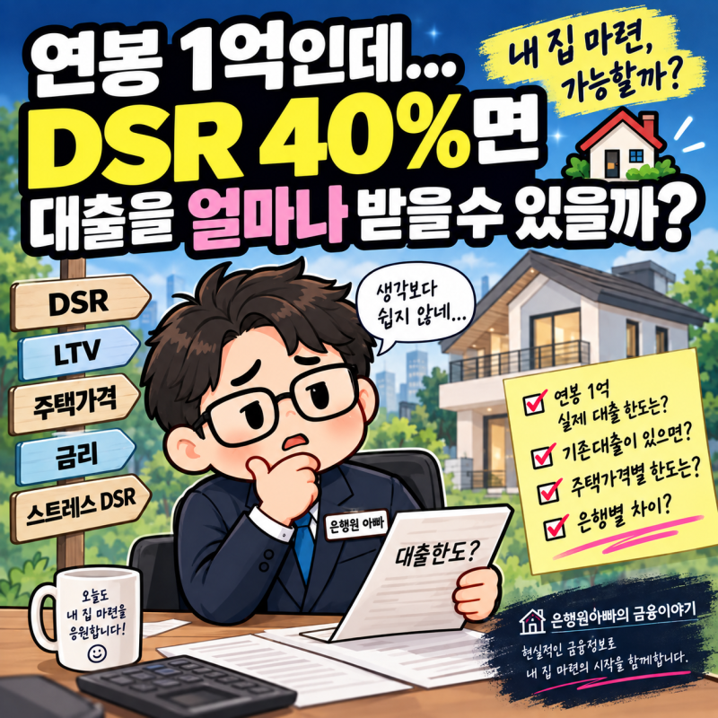 연봉 1억이면 주택담보대출 얼마까지 나올까?2026년 주담대 한도 계산법 - DSR·스트레스 DSR·LTV....