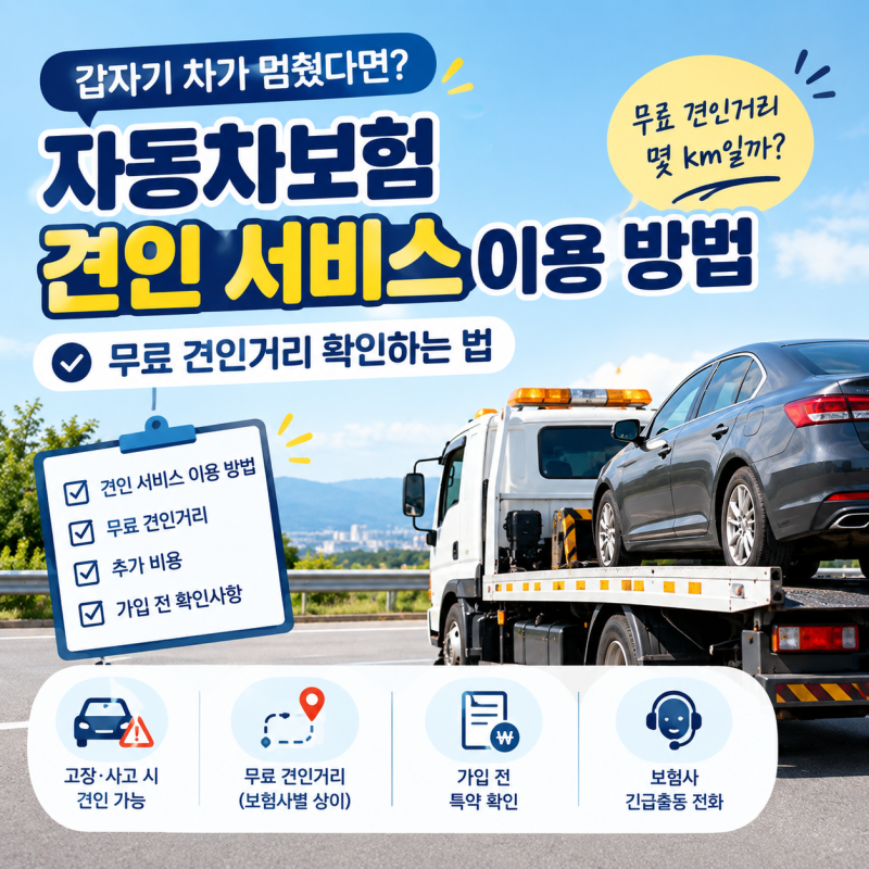자동차보험 견인 서비스 이용 방법｜무료 견인거리 확인 방법