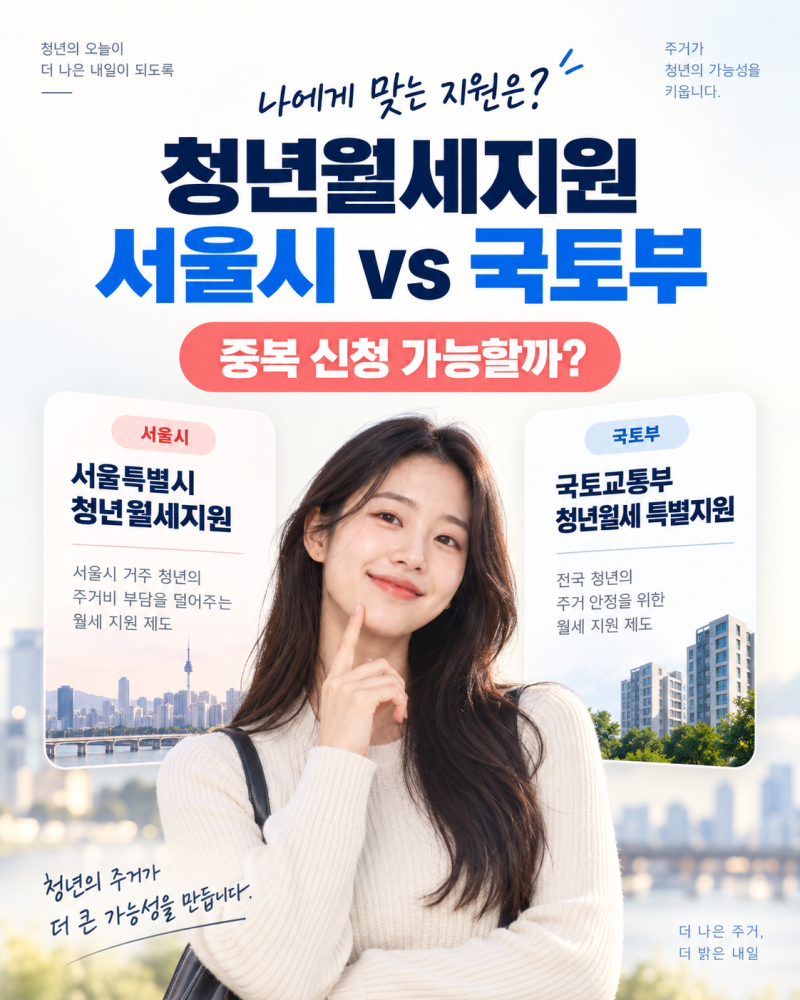 청년월세지원 서울시 vs 국토부 차이｜중복 신청 가능한가?